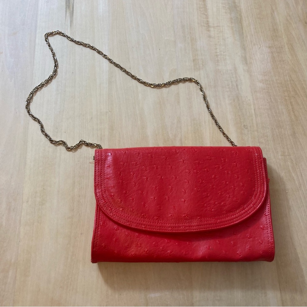 Vintage Bueno Red Faux Ostrich Leather Clutch